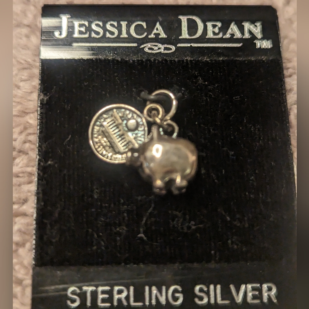 New Jessica Dean Sterling Silver Piggy Bank & Penny Charm